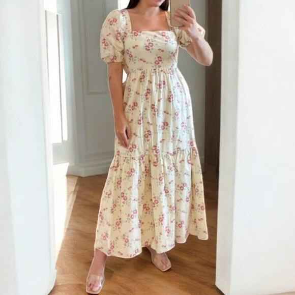 WAYF Whisper Pink Floral Midi Dress M NWT Cottagecore - Picture 1 of 14